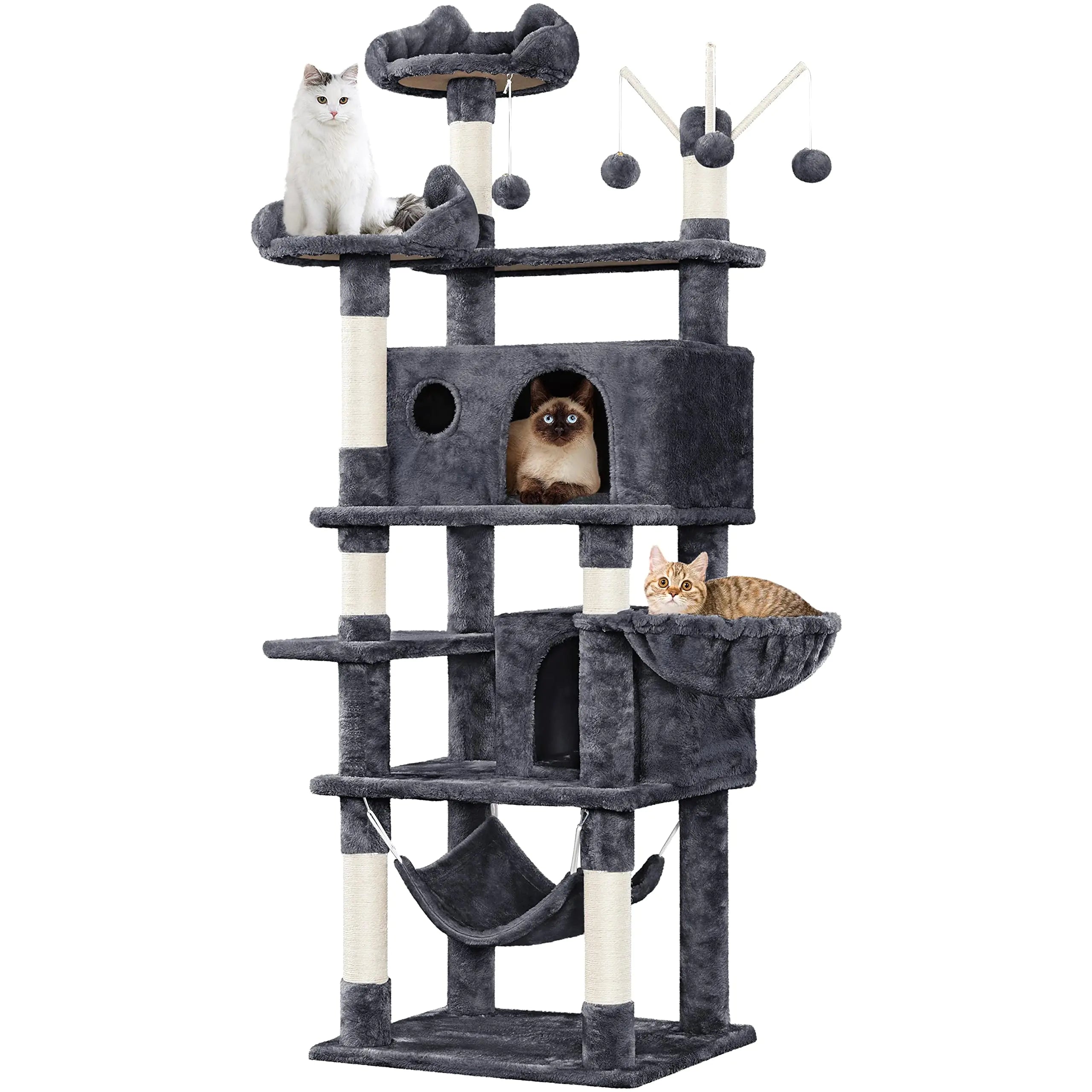 Yaheetech 67in Deluxe Cat Tree with Hammock and Teasers