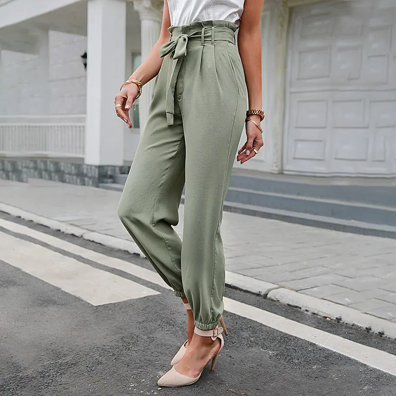 Women's High Waist Pocket Casual Trousers