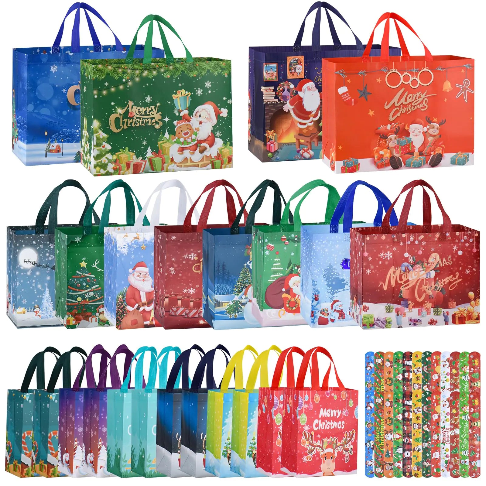 24 Pcs Premium Reusable Christmas Gift Bags & Goodie Bag Set