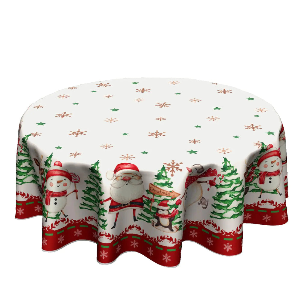 Santa Snowman Holiday Tablecloth 60" - Winter Dining Decor