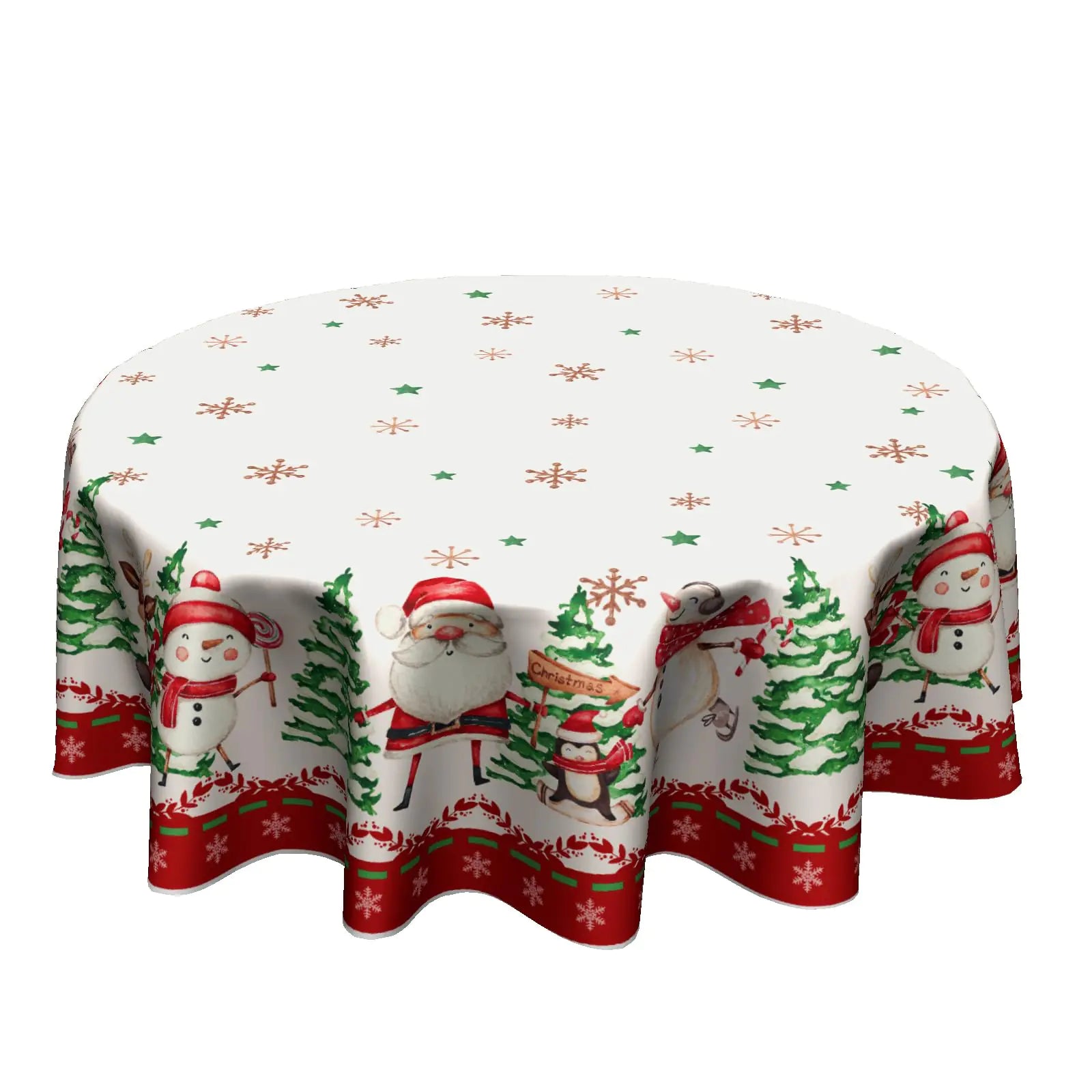 Santa Snowman Holiday Tablecloth 60" - Winter Dining Decor