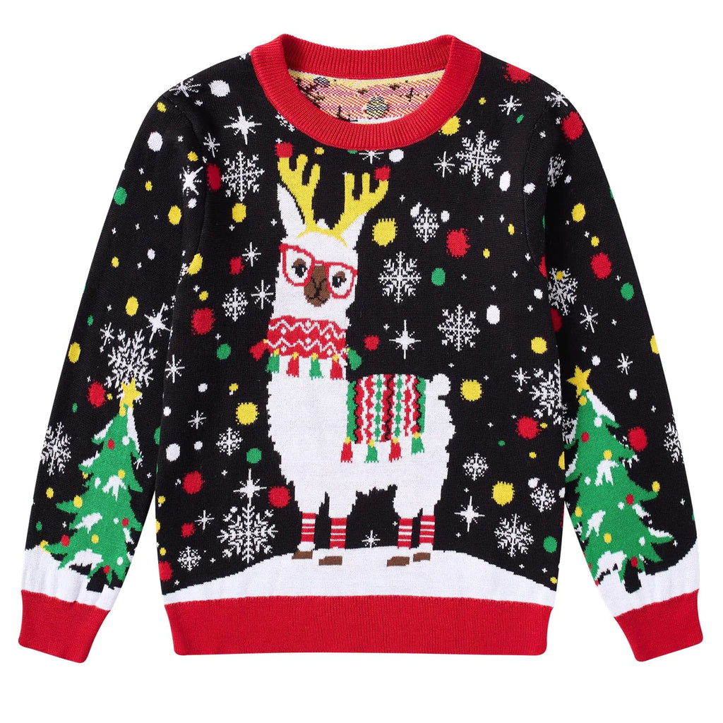 Christmas Ugly Santa Tree Sweaters for 11 12 Years Kids Xmas Knit Sweater Black Alpaca Novelty Pullover