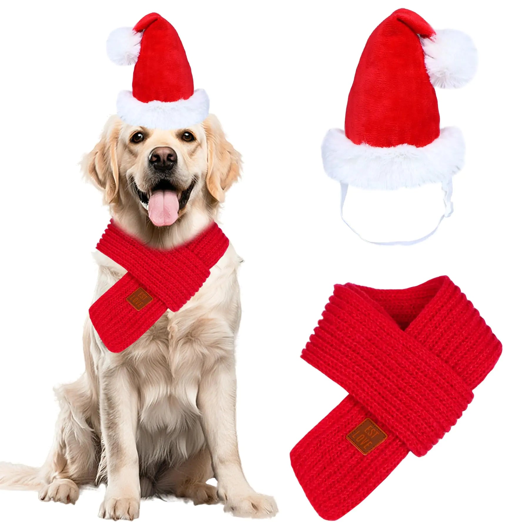 Santa Paws Dog Outfit with Knit Scarf for All Sizes