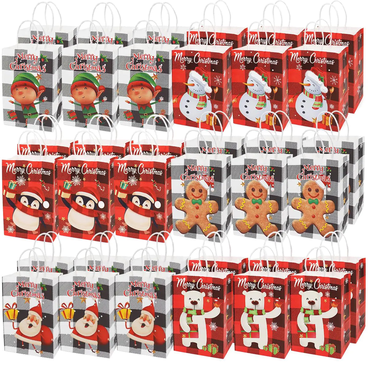 Aviski 36 Pcs Assorted Christmas Kraft Paper Gift Bags