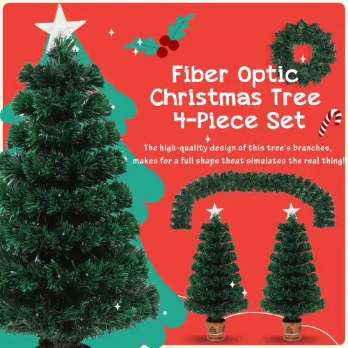 [NEW] Pre-Lit Fiber Optic 4-Piece Artificial Christmas Tree Set 🎄