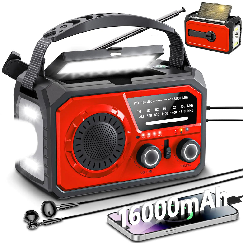 Solar Crank Emergency Radio with 16000mAh - Survival Weather Radio AM/FM NOAA