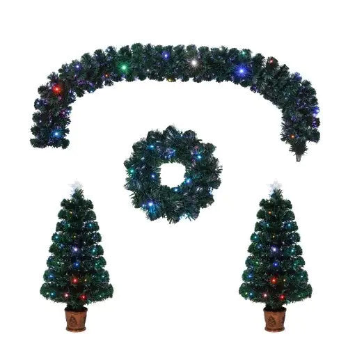 [NEW] Pre-Lit Fiber Optic 4-Piece Artificial Christmas Tree Set 🎄